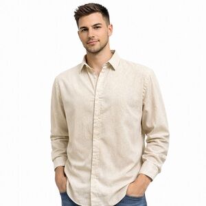 Morelli Milano XL Beige Button-Up Shirt Classic Fit